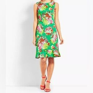 Talbots Green Floral Flounce Hem Shift Dress